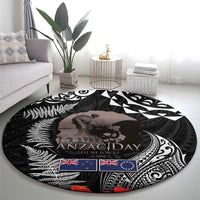 New Zealand and Cook Islands ANZAC Day Round Carpet Gallipoli Lest We Forget Tatau Art Tribal and Maori Tattoo with Fern