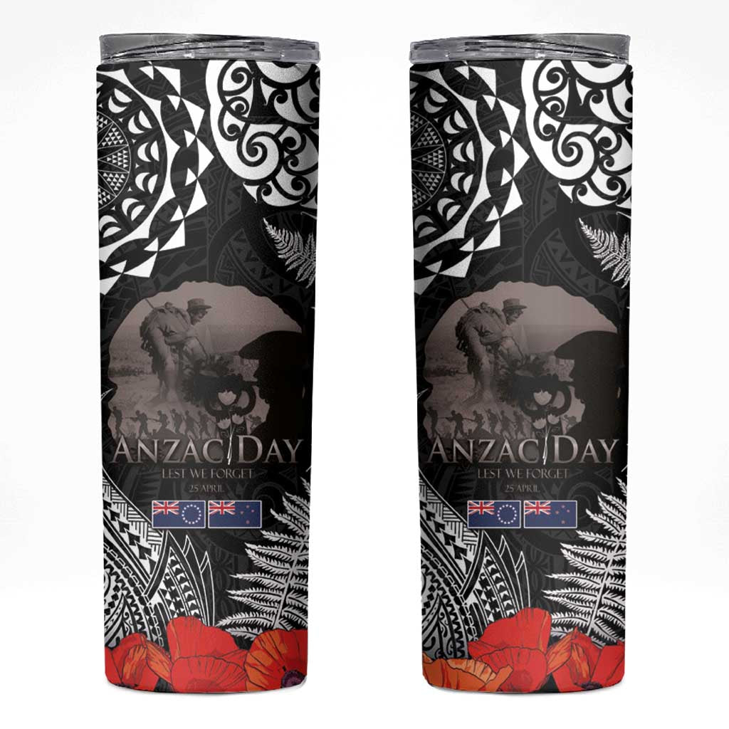 New Zealand and Cook Islands ANZAC Day Skinny Tumbler Gallipoli Lest We Forget Tatau Art Tribal and Maori Tattoo with Fern