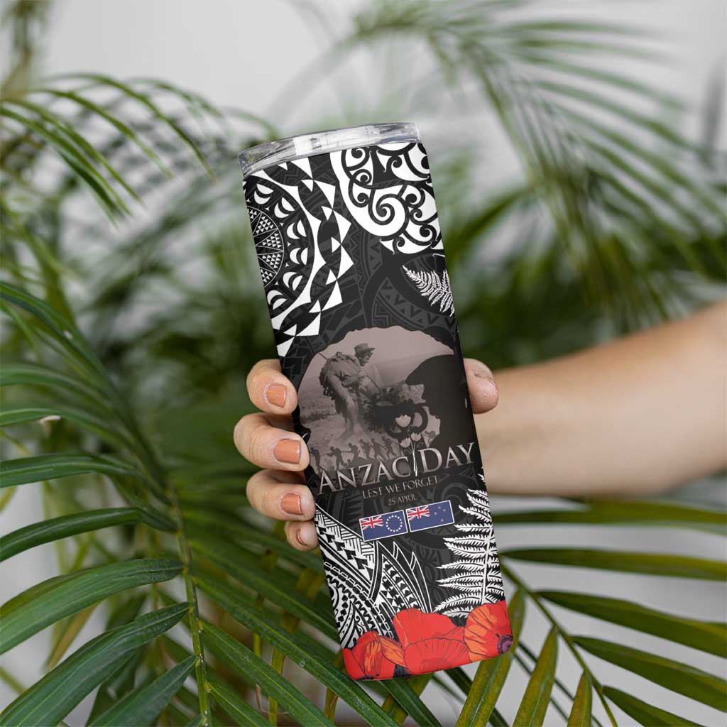 New Zealand and Cook Islands ANZAC Day Skinny Tumbler Gallipoli Lest We Forget Tatau Art Tribal and Maori Tattoo with Fern