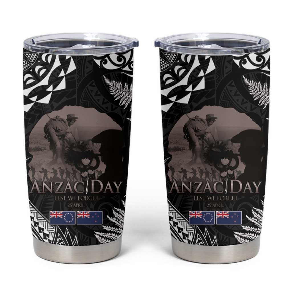 New Zealand and Cook Islands ANZAC Day Tumbler Cup Gallipoli Lest We Forget Tatau Art Tribal and Maori Tattoo with Fern