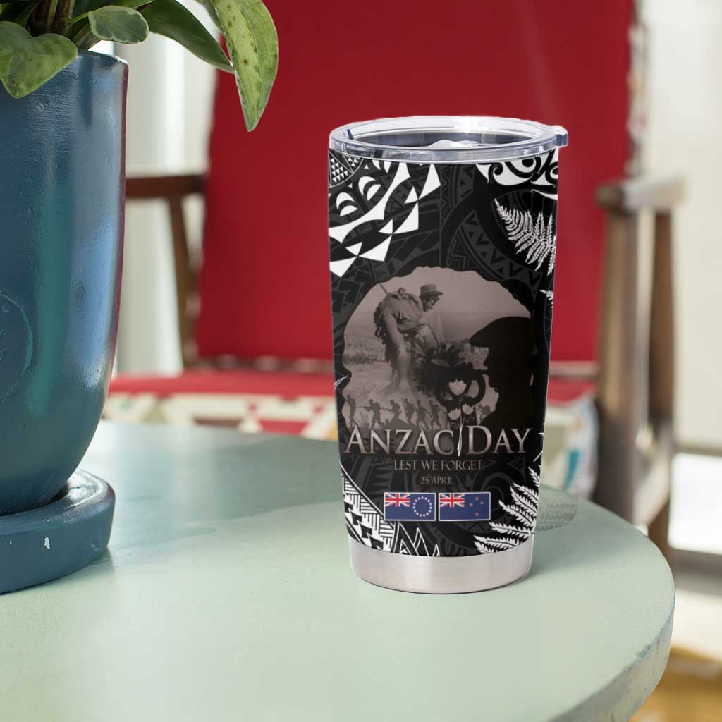 New Zealand and Cook Islands ANZAC Day Tumbler Cup Gallipoli Lest We Forget Tatau Art Tribal and Maori Tattoo with Fern
