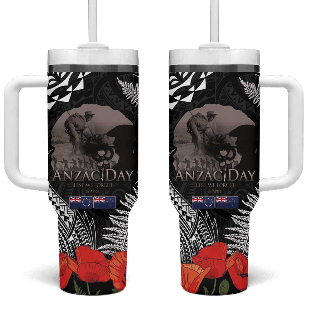 New Zealand and Cook Islands ANZAC Day Tumbler With Handle Gallipoli Lest We Forget Tatau Art Tribal and Maori Tattoo with Fern