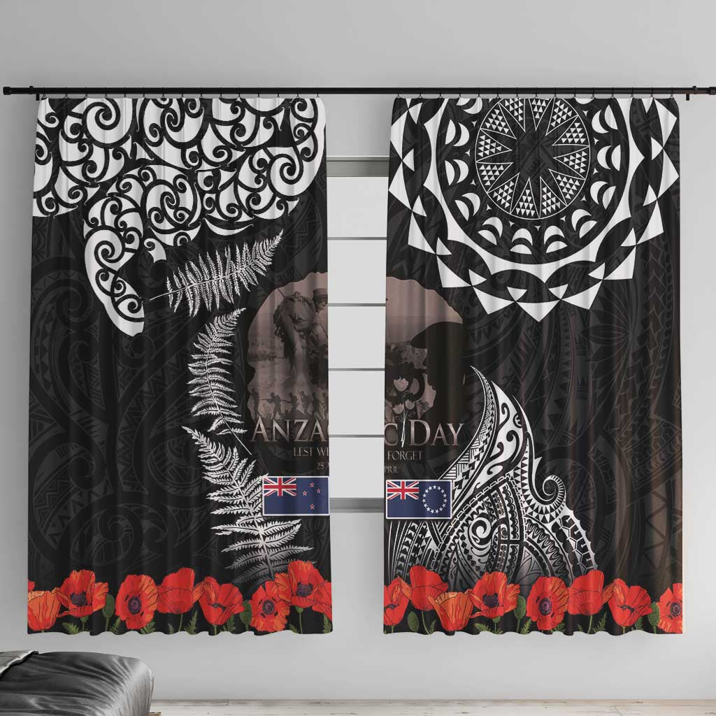 New Zealand and Cook Islands ANZAC Day Window Curtain Gallipoli Lest We Forget Tatau Art Tribal and Maori Tattoo with Fern