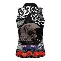New Zealand and Cook Islands ANZAC Day Women Sleeveless Polo Shirt Gallipoli Lest We Forget Tatau Art Tribal and Maori Tattoo with Fern