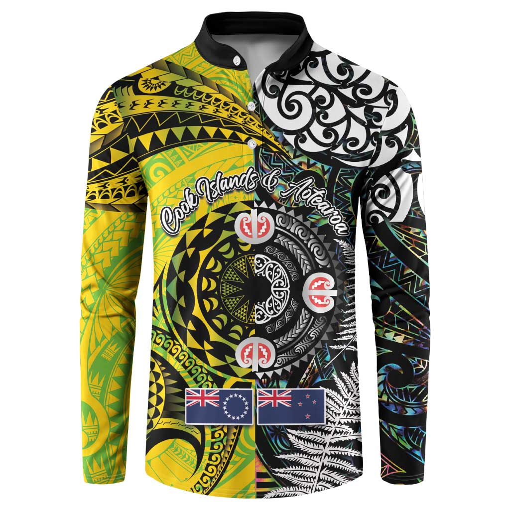 New Zealand and Cook Islands Together Button Sweatshirt Tatau Art Tribal Pattern-Maori Tattoo with Fern and Paua Shell LT03 Art - Polynesian Pride