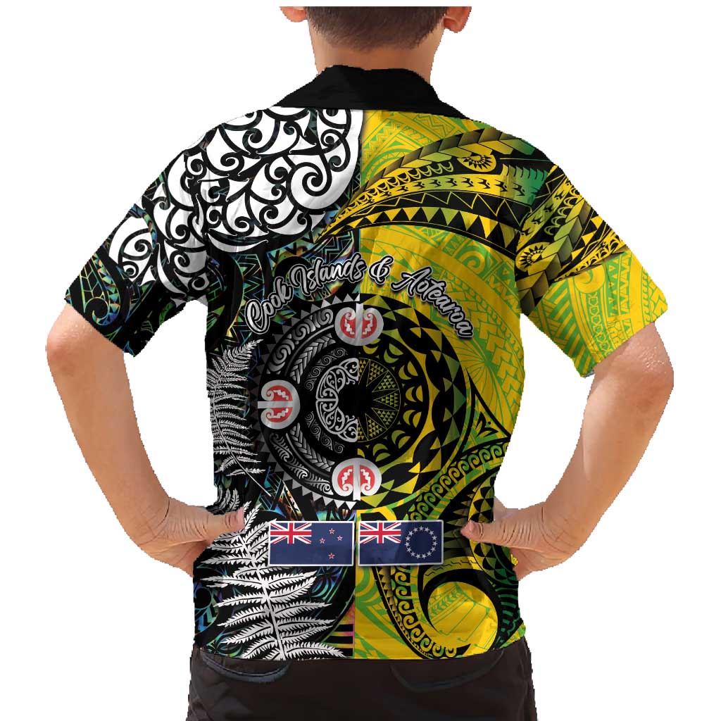 New Zealand and Cook Islands Together Family Matching Mermaid Dress and Hawaiian Shirt Tatau Art Tribal Pattern-Maori Tattoo with Fern and Paua Shell