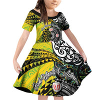 New Zealand and Cook Islands Together Family Matching Off Shoulder Short Dress and Hawaiian Shirt Tatau Art Tribal Pattern-Maori Tattoo with Fern and Paua Shell