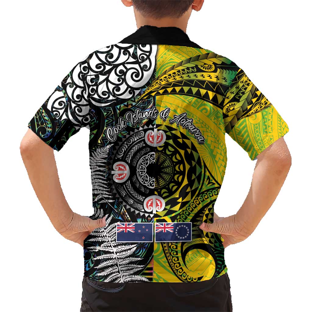 New Zealand and Cook Islands Together Kid Hawaiian Shirt Tatau Art Tribal Pattern-Maori Tattoo with Fern and Paua Shell