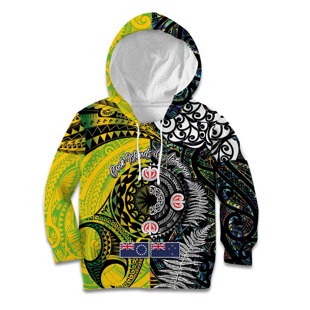 New Zealand and Cook Islands Together Kid Hoodie Tatau Art Tribal Pattern-Maori Tattoo with Fern and Paua Shell