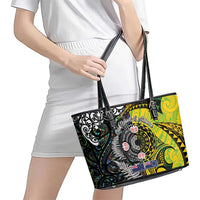New Zealand and Cook Islands Together Leather Tote Bag Tatau Art Tribal Pattern-Maori Tattoo with Fern and Paua Shell