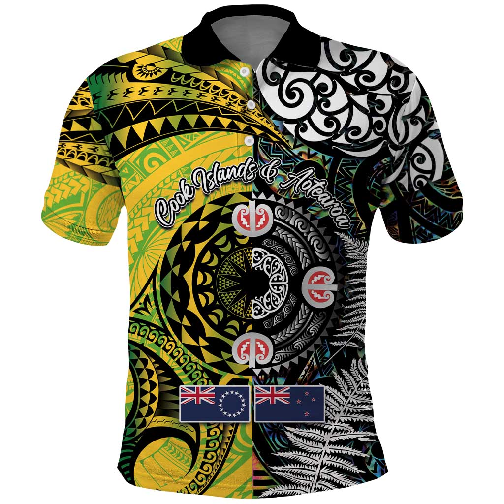 New Zealand and Cook Islands Together Polo Shirt Tatau Art Tribal Pattern-Maori Tattoo with Fern and Paua Shell