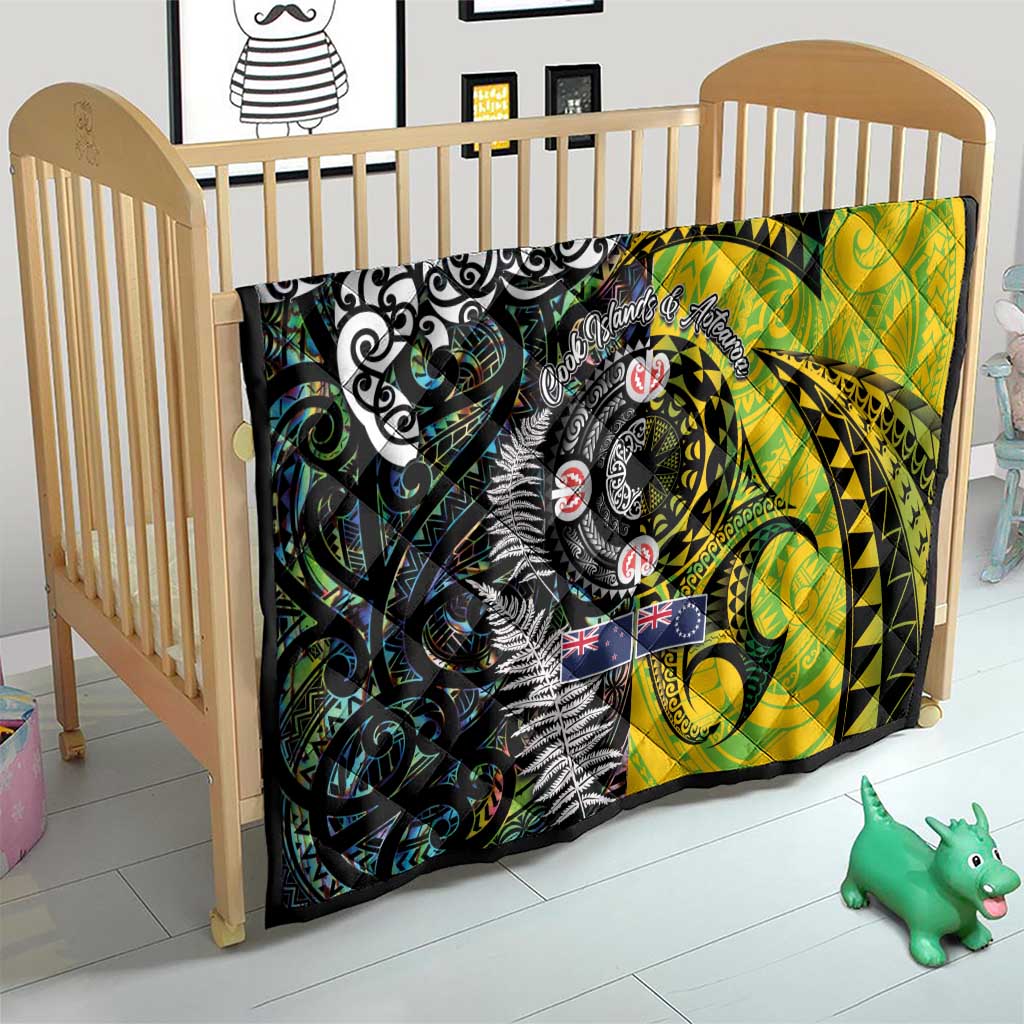 New Zealand and Cook Islands Together Quilt Tatau Art Tribal Pattern-Maori Tattoo with Fern and Paua Shell