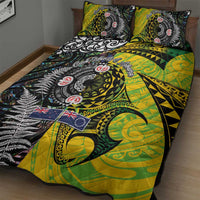 New Zealand and Cook Islands Together Quilt Bed Set Tatau Art Tribal Pattern-Maori Tattoo with Fern and Paua Shell