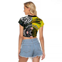 New Zealand and Cook Islands Together Raglan Cropped T Shirt Tatau Art Tribal Pattern-Maori Tattoo with Fern and Paua Shell