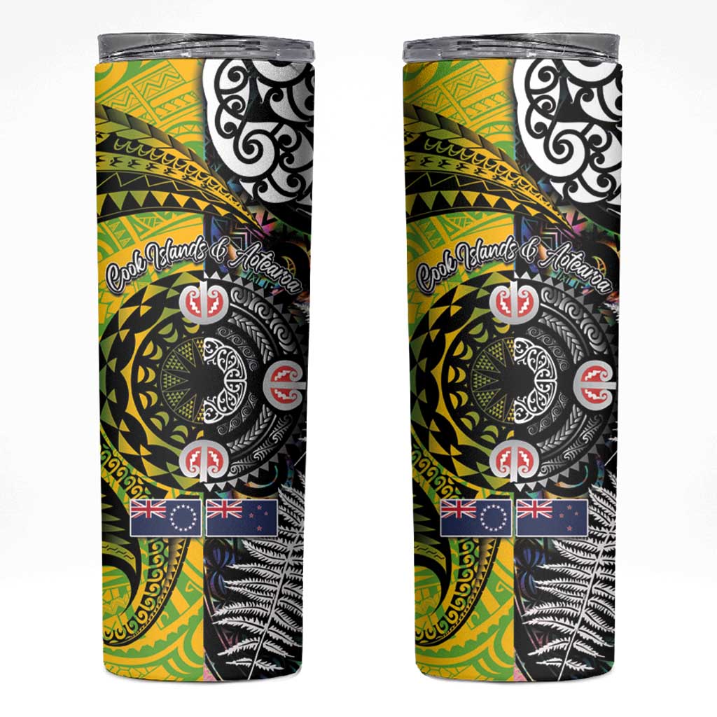 New Zealand and Cook Islands Together Skinny Tumbler Tatau Art Tribal Pattern-Maori Tattoo with Fern and Paua Shell