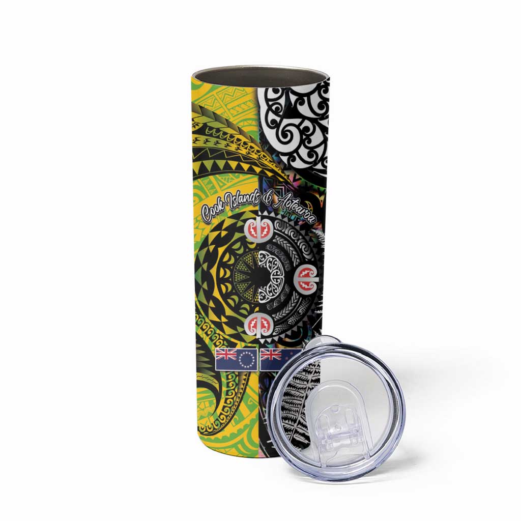 New Zealand and Cook Islands Together Skinny Tumbler Tatau Art Tribal Pattern-Maori Tattoo with Fern and Paua Shell