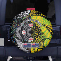 New Zealand and Cook Islands Together Spare Tire Cover Tatau Art Tribal Pattern-Maori Tattoo with Fern and Paua Shell