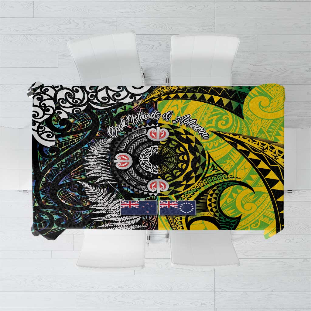 New Zealand and Cook Islands Together Tablecloth Tatau Art Tribal Pattern-Maori Tattoo with Fern and Paua Shell LT03 Art - Polynesian Pride