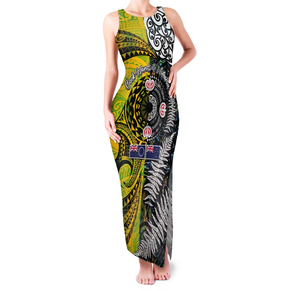 New Zealand and Cook Islands Together Tank Maxi Dress Tatau Art Tribal Pattern-Maori Tattoo with Fern and Paua Shell