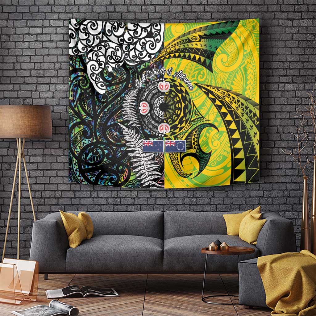 New Zealand and Cook Islands Together Tapestry Tatau Art Tribal Pattern-Maori Tattoo with Fern and Paua Shell