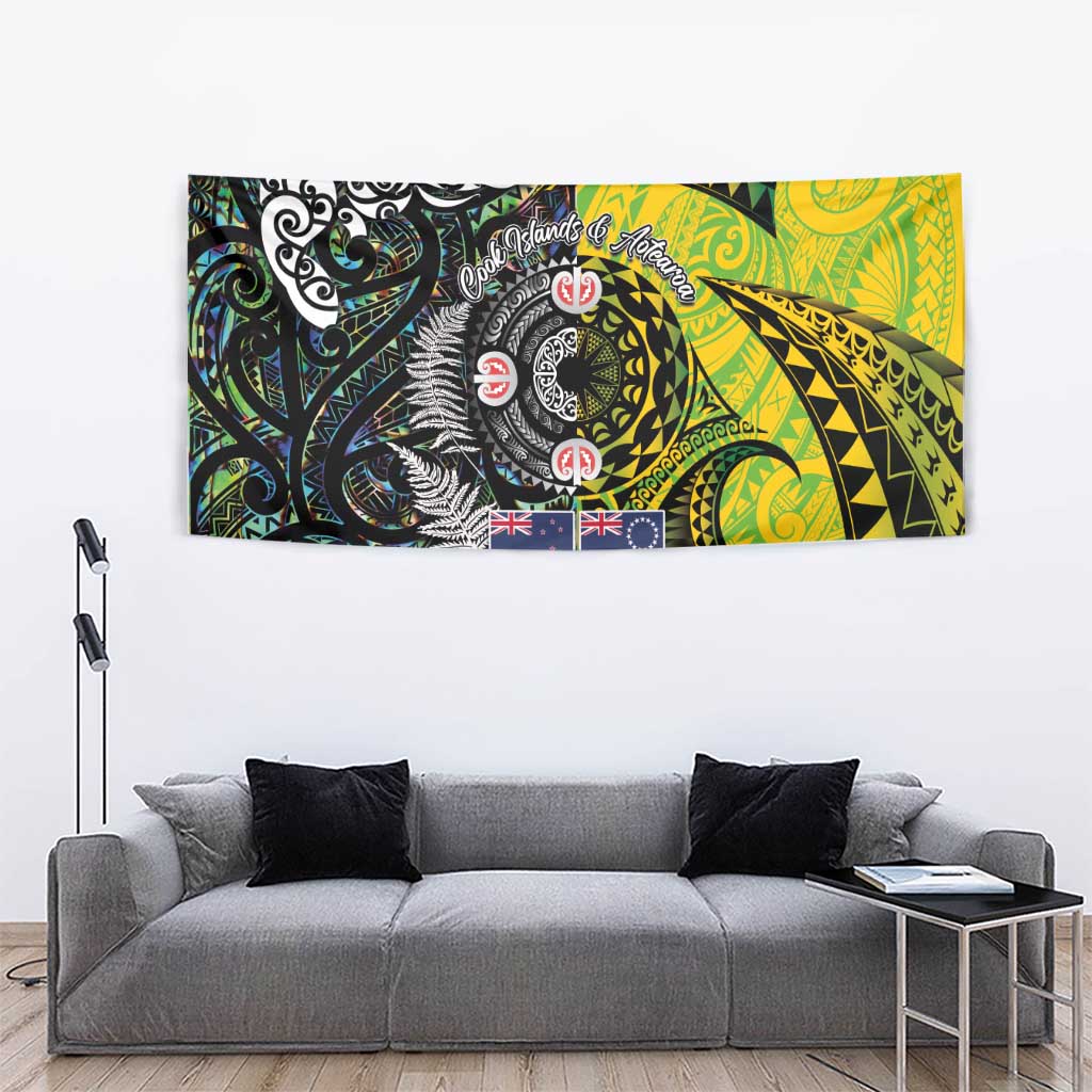 New Zealand and Cook Islands Together Tapestry Tatau Art Tribal Pattern-Maori Tattoo with Fern and Paua Shell