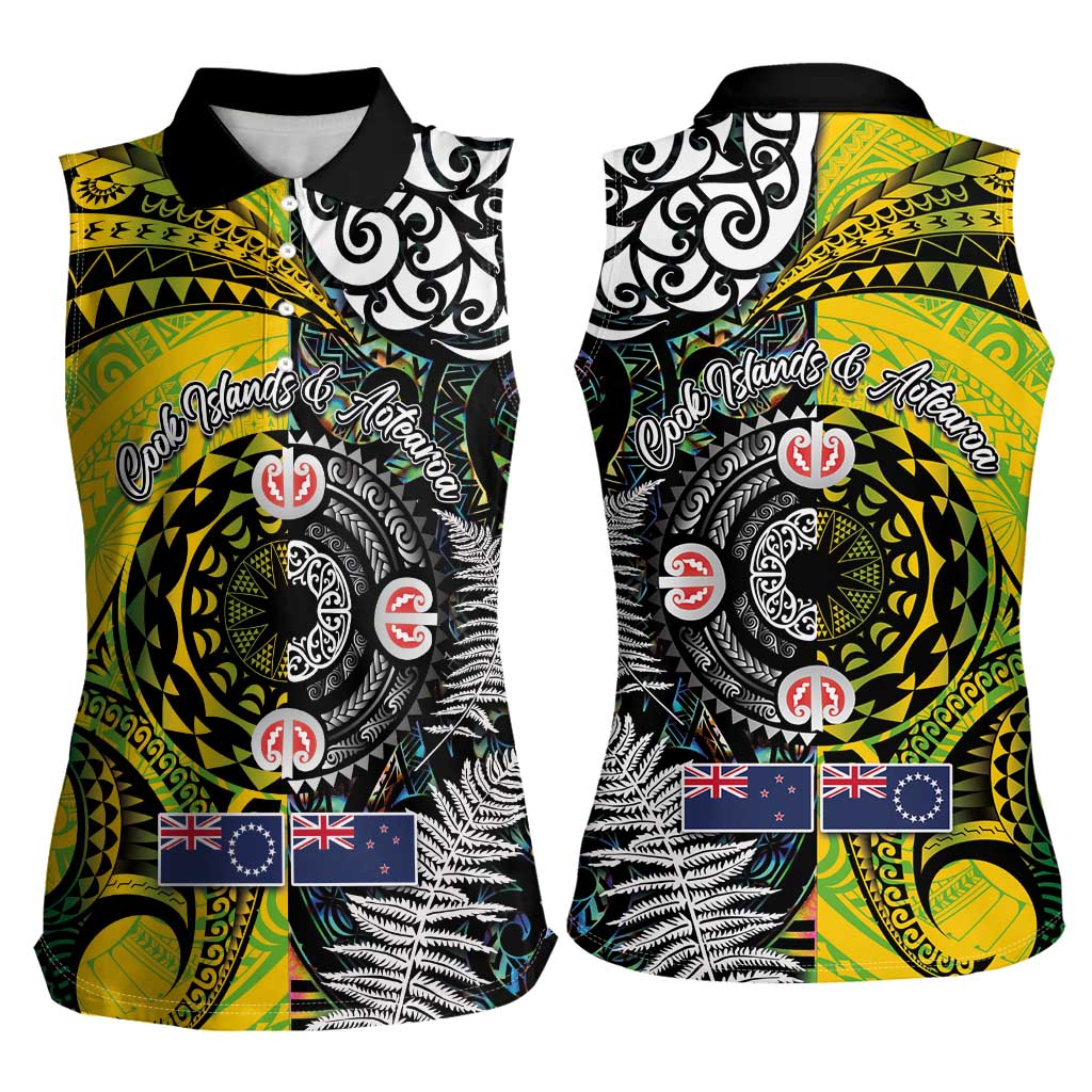 New Zealand and Cook Islands Together Women Sleeveless Polo Shirt Tatau Art Tribal Pattern-Maori Tattoo with Fern and Paua Shell