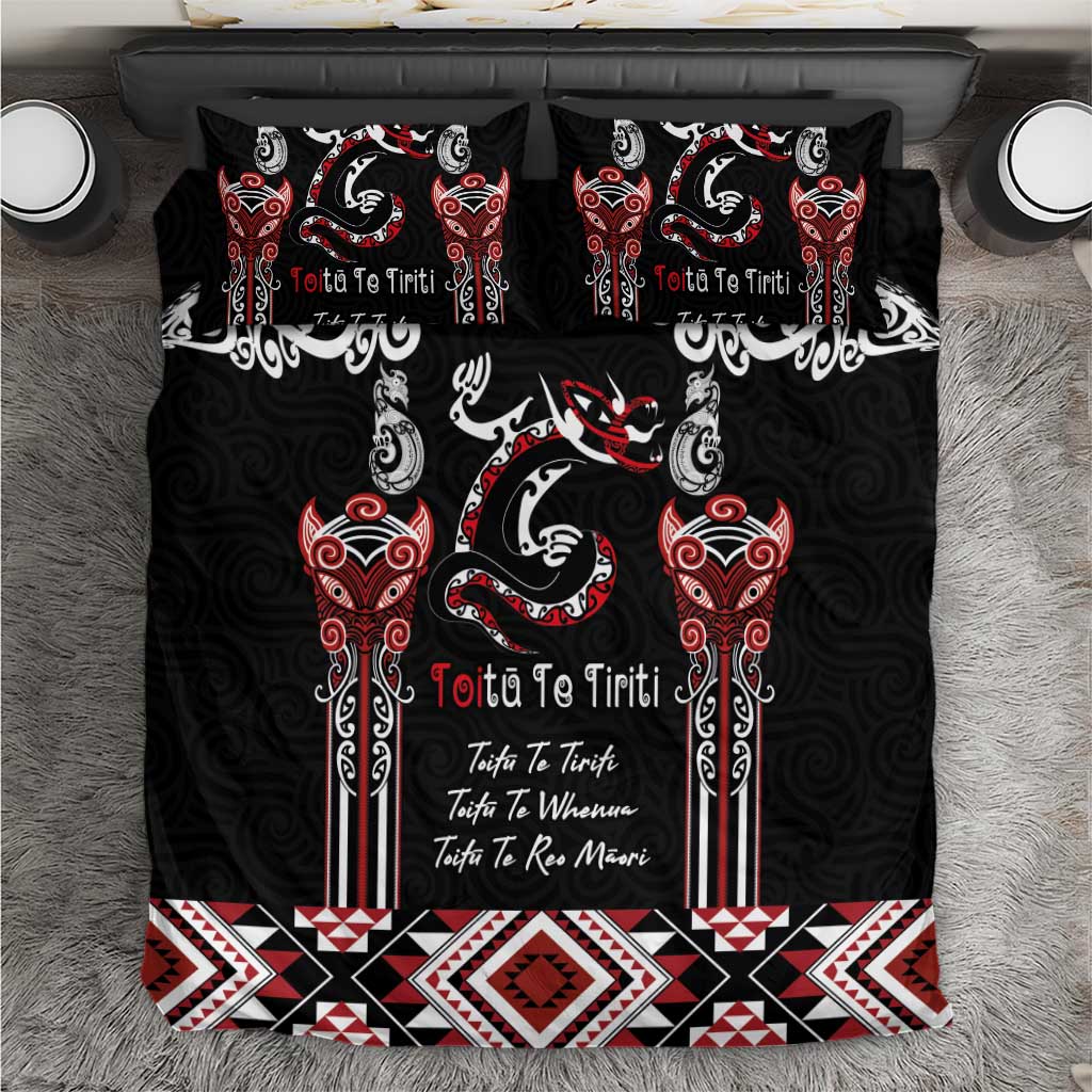 Aotearoa Toitu Te Tiriti-Maori Taniwha Bedding Set Toitu Te Whenua Toitu Te Reo Maori