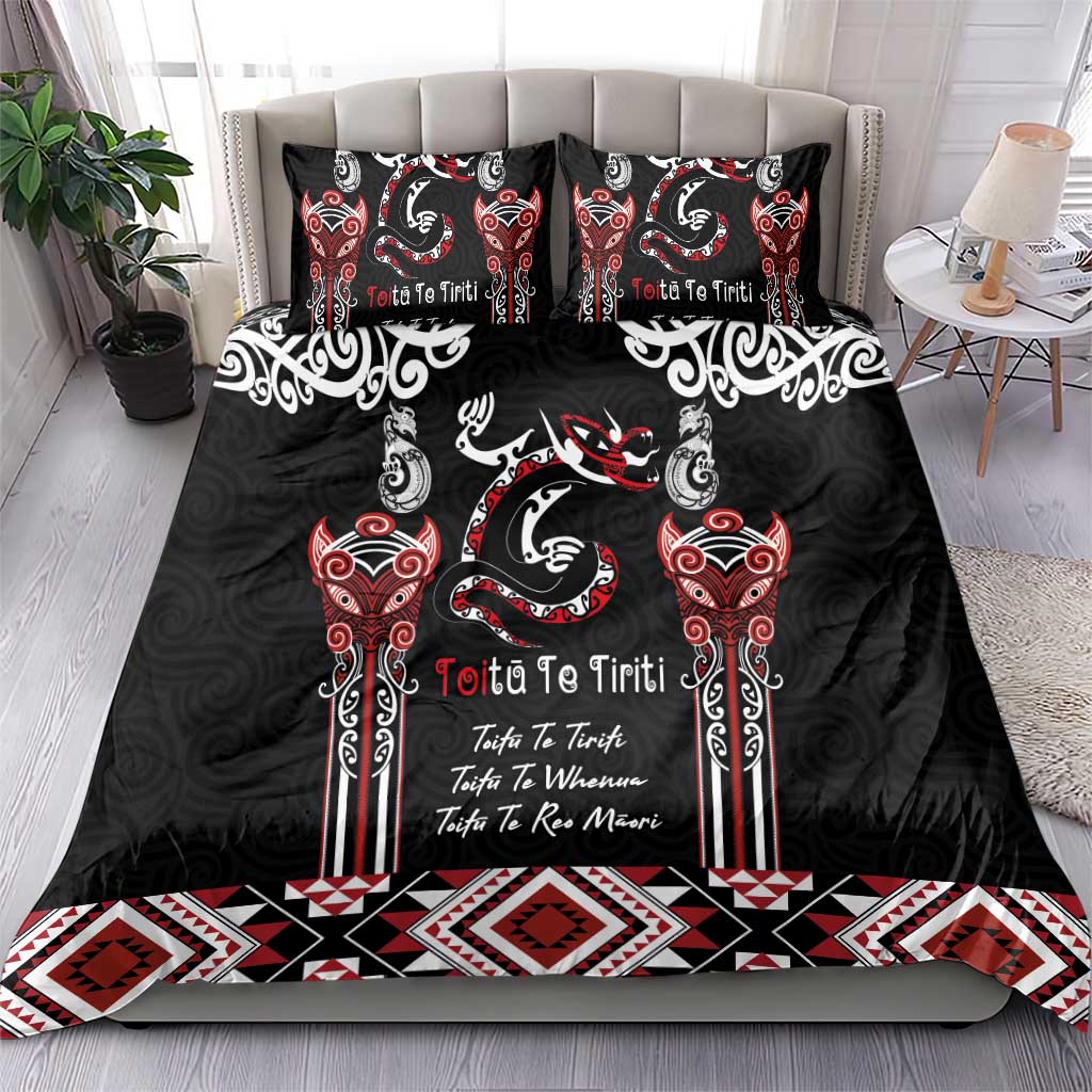 Aotearoa Toitu Te Tiriti-Maori Taniwha Bedding Set Toitu Te Whenua Toitu Te Reo Maori