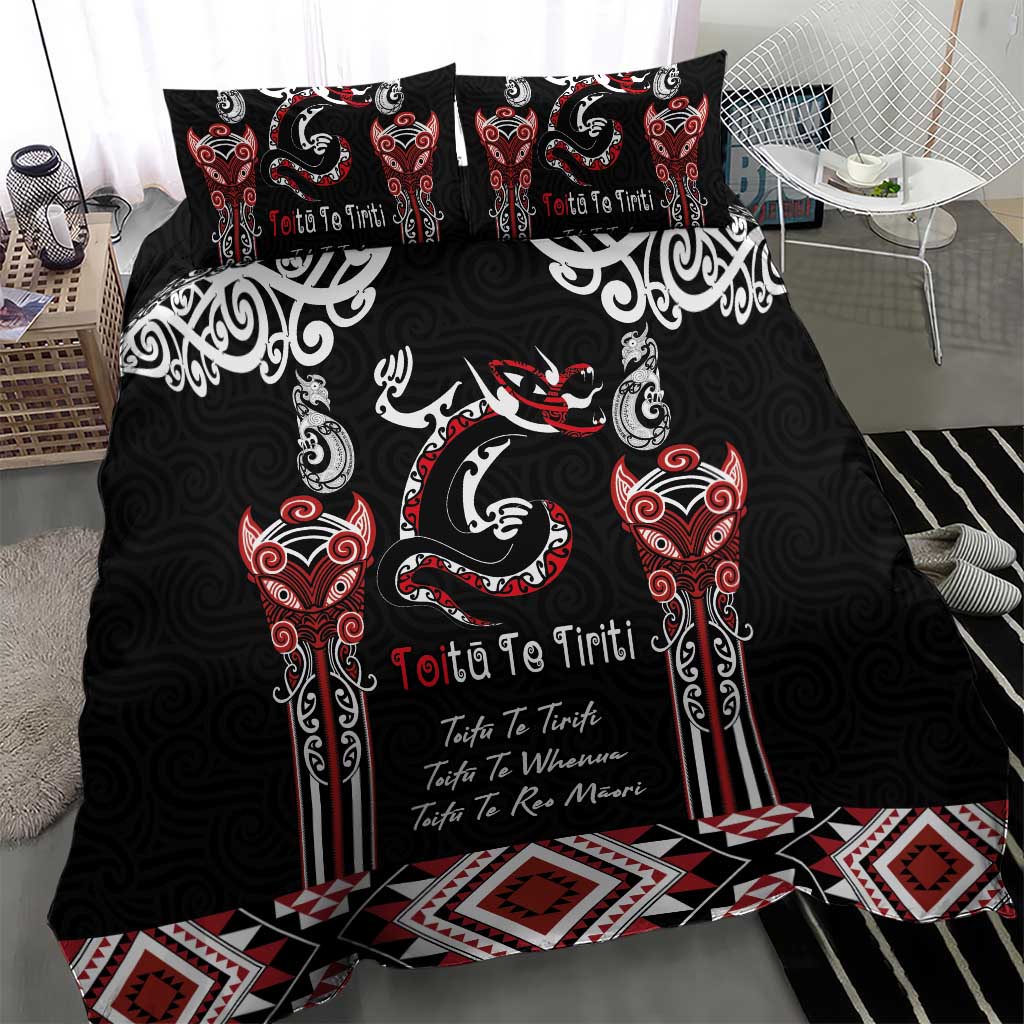 Aotearoa Toitu Te Tiriti-Maori Taniwha Bedding Set Toitu Te Whenua Toitu Te Reo Maori