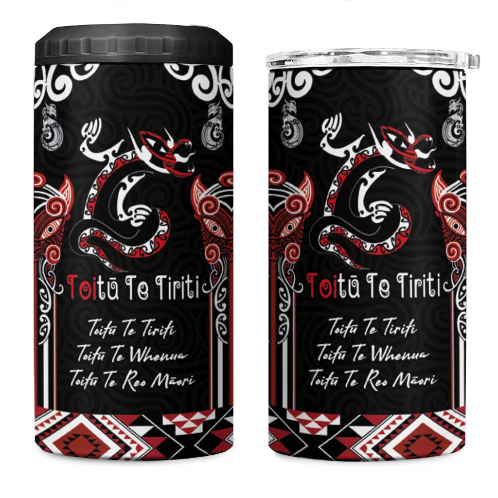 Aotearoa Toitu Te Tiriti-Maori Taniwha 4 in 1 Can Cooler Tumbler Toitu Te Whenua Toitu Te Reo Maori LT03 One Size: 16 oz Black - Polynesian Pride