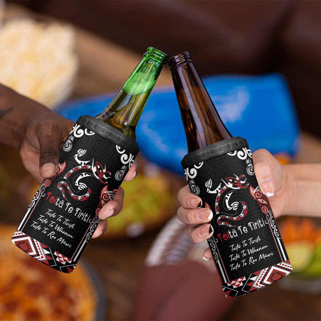 Aotearoa Toitu Te Tiriti-Maori Taniwha 4 in 1 Can Cooler Tumbler Toitu Te Whenua Toitu Te Reo Maori