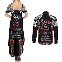 Aotearoa Toitu Te Tiriti-Maori Taniwha Couples Matching Summer Maxi Dress and Long Sleeve Button Shirt Toitu Te Whenua Toitu Te Reo Maori