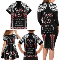 Aotearoa Toitu Te Tiriti-Maori Taniwha Family Matching Long Sleeve Bodycon Dress and Hawaiian Shirt Toitu Te Whenua Toitu Te Reo Maori