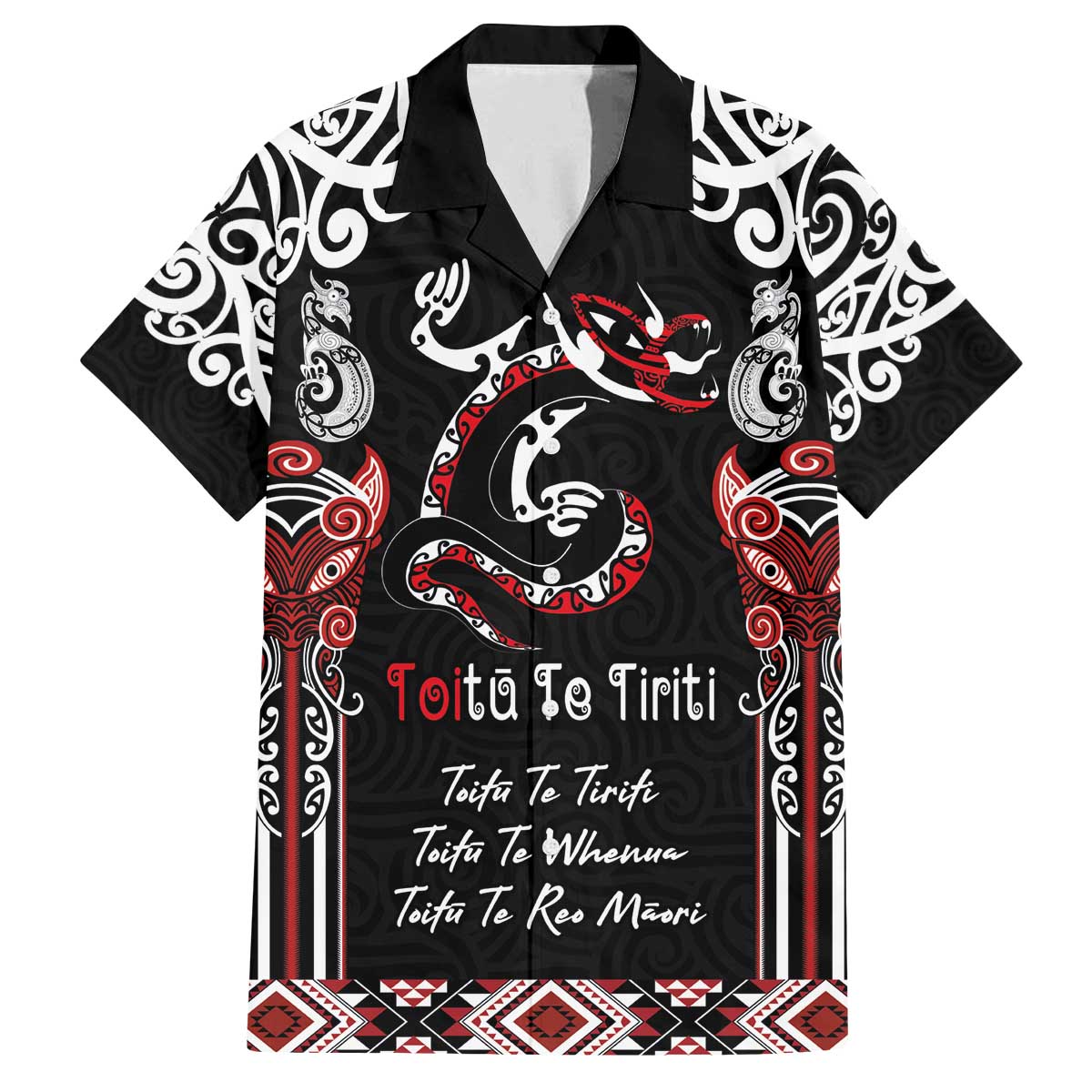 Aotearoa Toitu Te Tiriti-Maori Taniwha Family Matching Off The Shoulder Long Sleeve Dress and Hawaiian Shirt Toitu Te Whenua Toitu Te Reo Maori