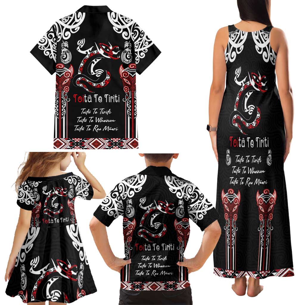Aotearoa Toitu Te Tiriti-Maori Taniwha Family Matching Tank Maxi Dress and Hawaiian Shirt Toitu Te Whenua Toitu Te Reo Maori