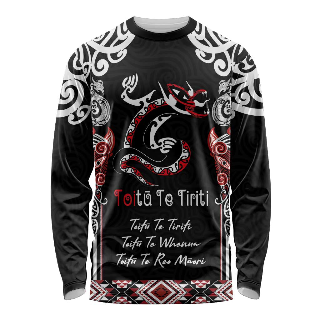 Aotearoa Toitu Te Tiriti-Maori Taniwha Long Sleeve Shirt Toitu Te Whenua Toitu Te Reo Maori