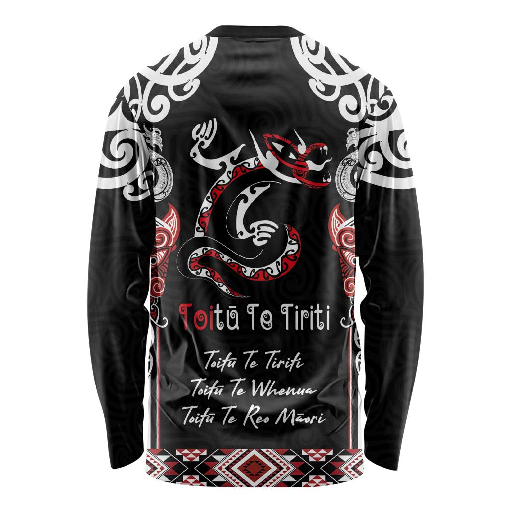 Aotearoa Toitu Te Tiriti-Maori Taniwha Long Sleeve Shirt Toitu Te Whenua Toitu Te Reo Maori
