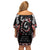 Aotearoa Toitu Te Tiriti-Maori Taniwha Off Shoulder Short Dress Toitu Te Whenua Toitu Te Reo Maori