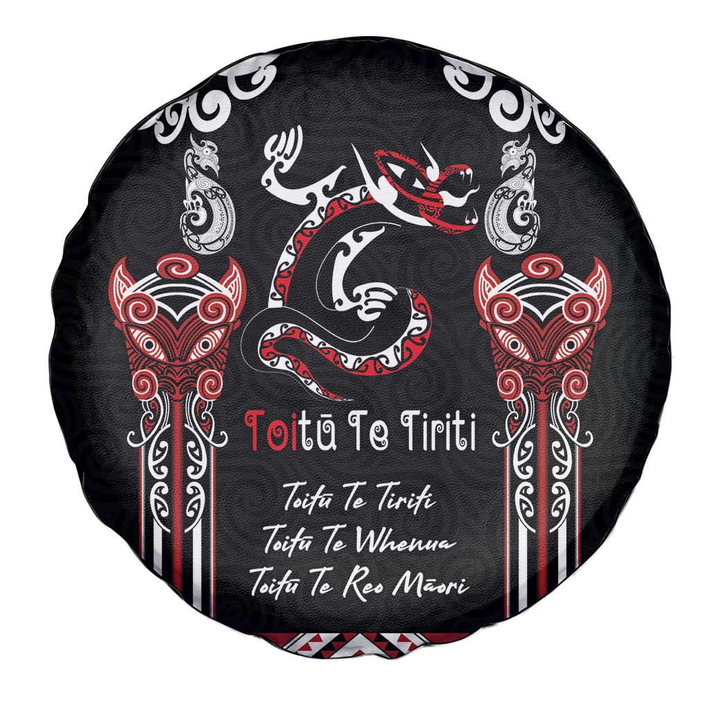 Aotearoa Toitu Te Tiriti-Maori Taniwha Spare Tire Cover Toitu Te Whenua Toitu Te Reo Maori