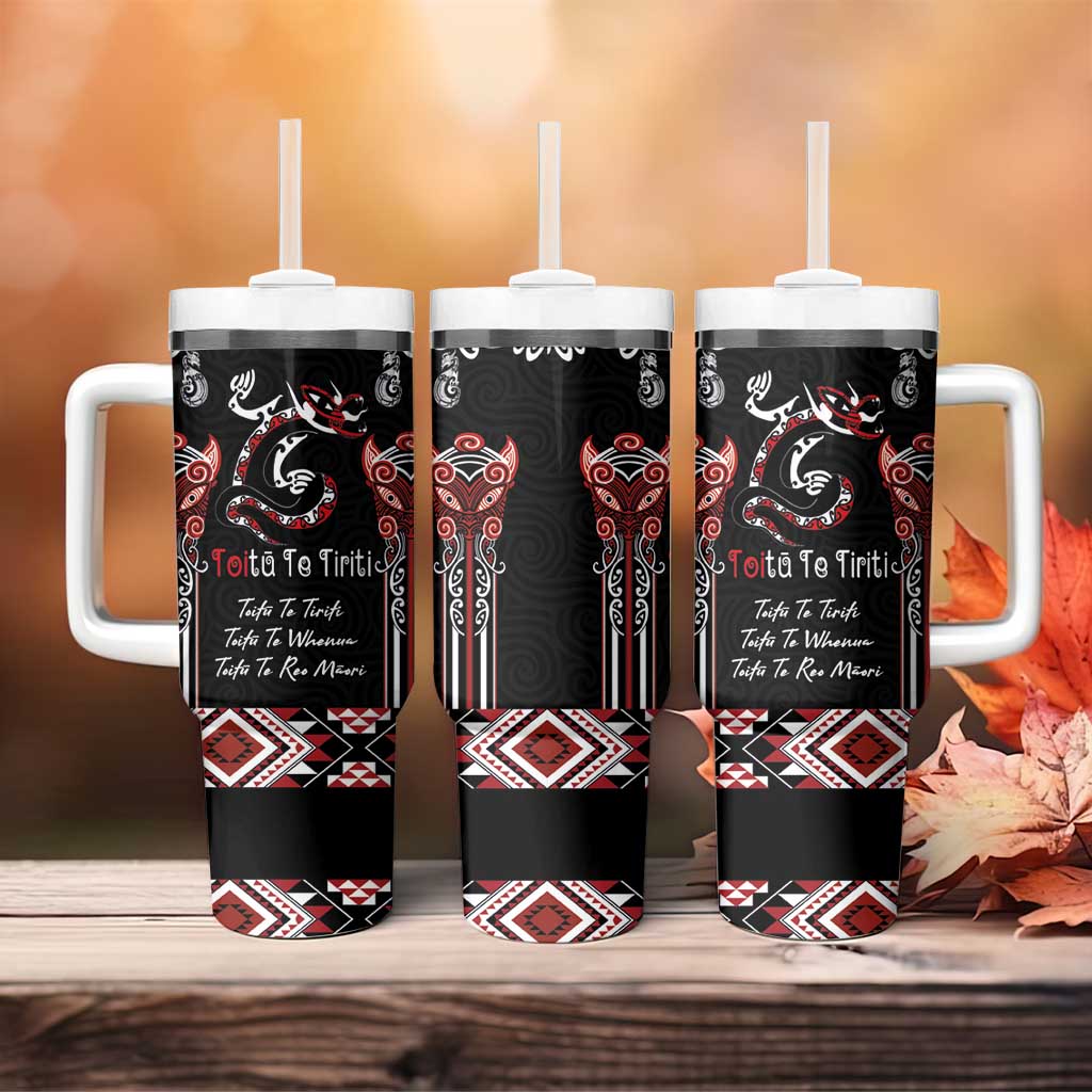 Aotearoa Toitu Te Tiriti-Maori Taniwha Tumbler With Handle Toitu Te Whenua Toitu Te Reo Maori