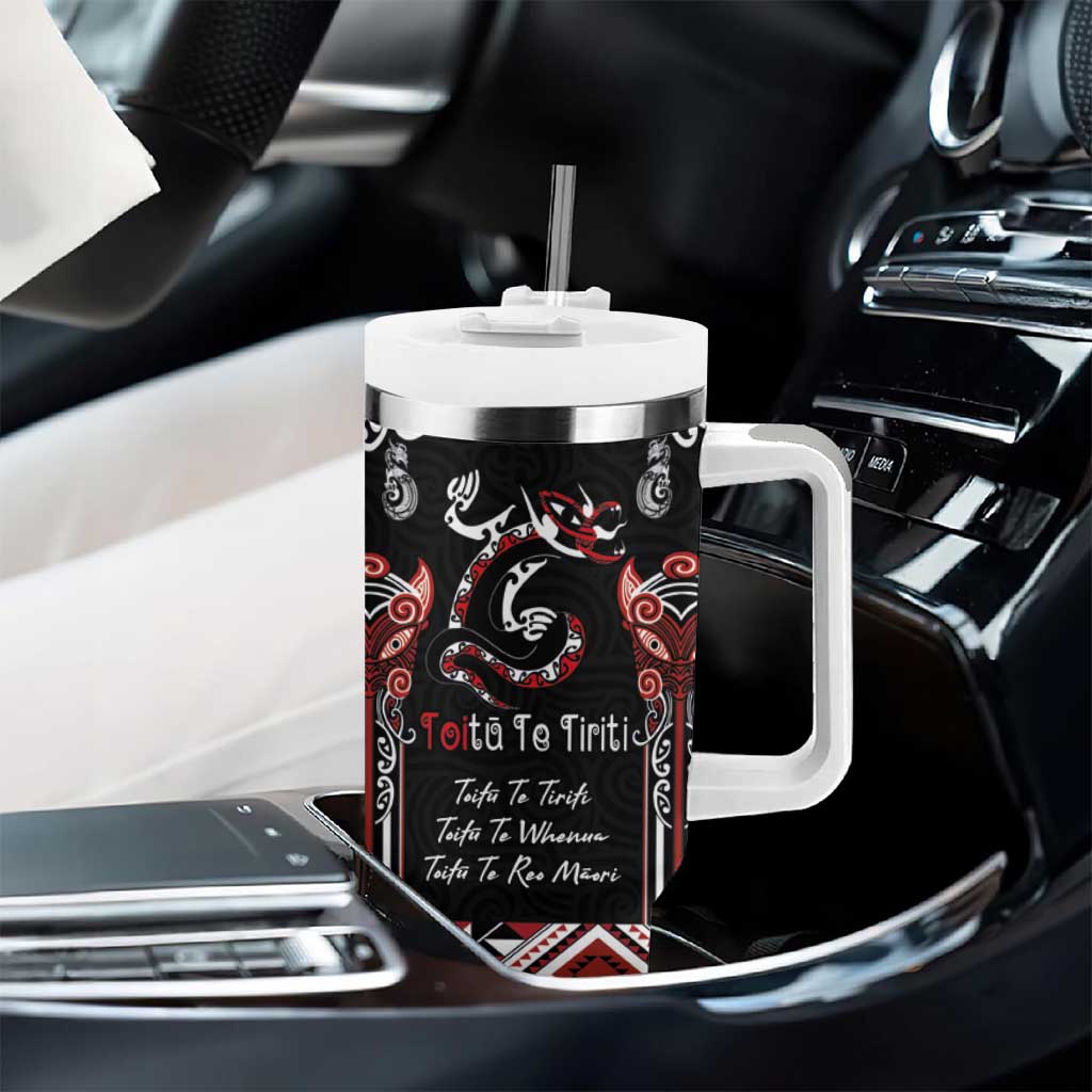 Aotearoa Toitu Te Tiriti-Maori Taniwha Tumbler With Handle Toitu Te Whenua Toitu Te Reo Maori