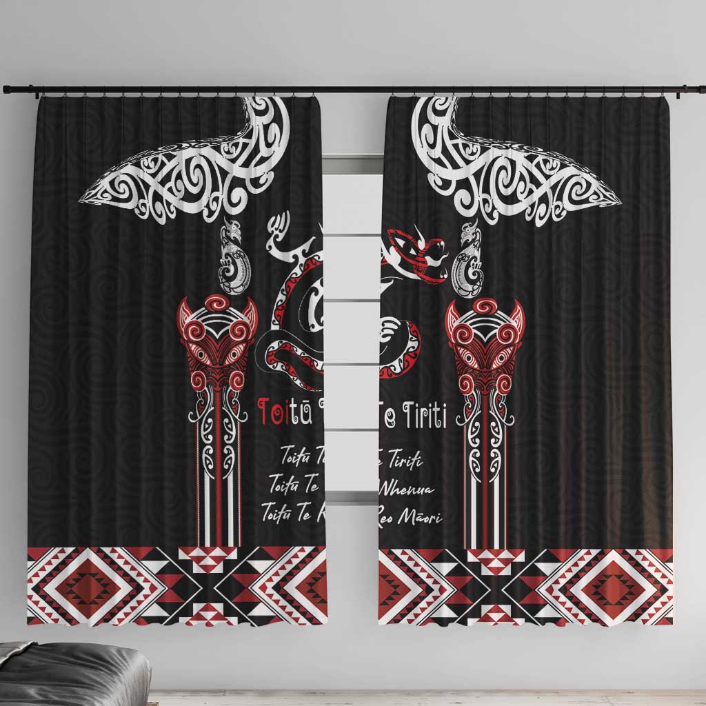 Aotearoa Toitu Te Tiriti-Maori Taniwha Window Curtain Toitu Te Whenua Toitu Te Reo Maori