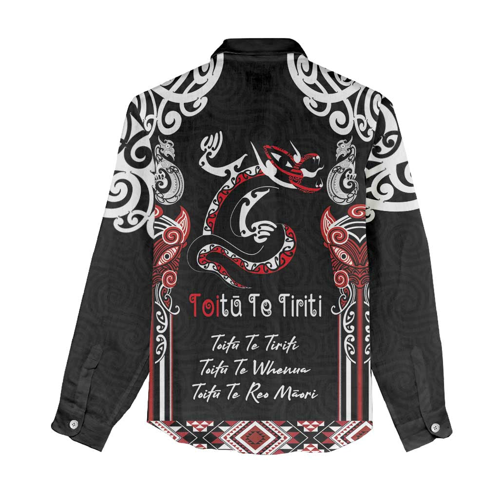 Aotearoa Toitu Te Tiriti-Maori Taniwha Women Casual Shirt Toitu Te Whenua Toitu Te Reo Maori