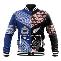 Personalised Aotearoa and Samoa Together Baseball Jacket Tatau Art Tattoos-Taniko and Tukutuku with Maori Pattern LT03 Unisex Black - Polynesian Pride