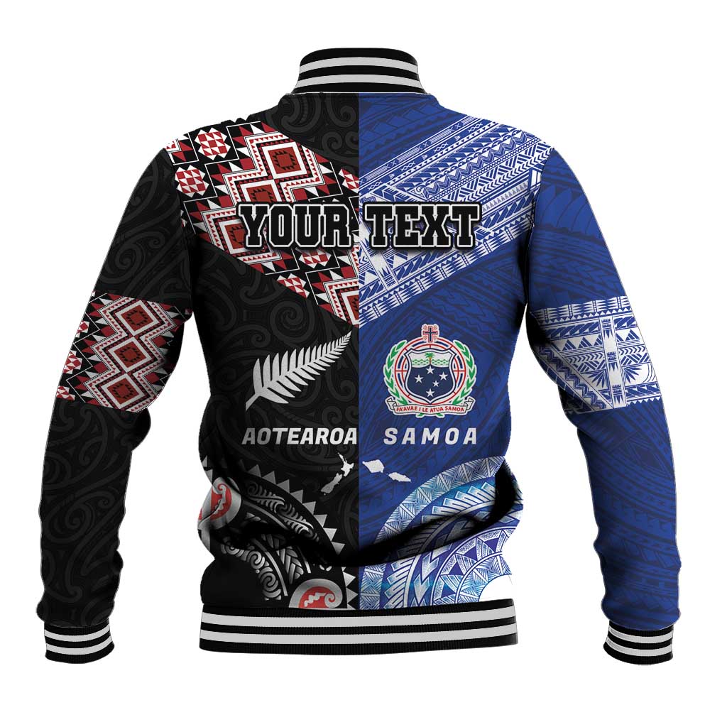 Personalised Aotearoa and Samoa Together Baseball Jacket Tatau Art Tattoos-Taniko and Tukutuku with Maori Pattern LT03 - Polynesian Pride