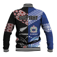 Personalised Aotearoa and Samoa Together Baseball Jacket Tatau Art Tattoos-Taniko and Tukutuku with Maori Pattern LT03 - Polynesian Pride