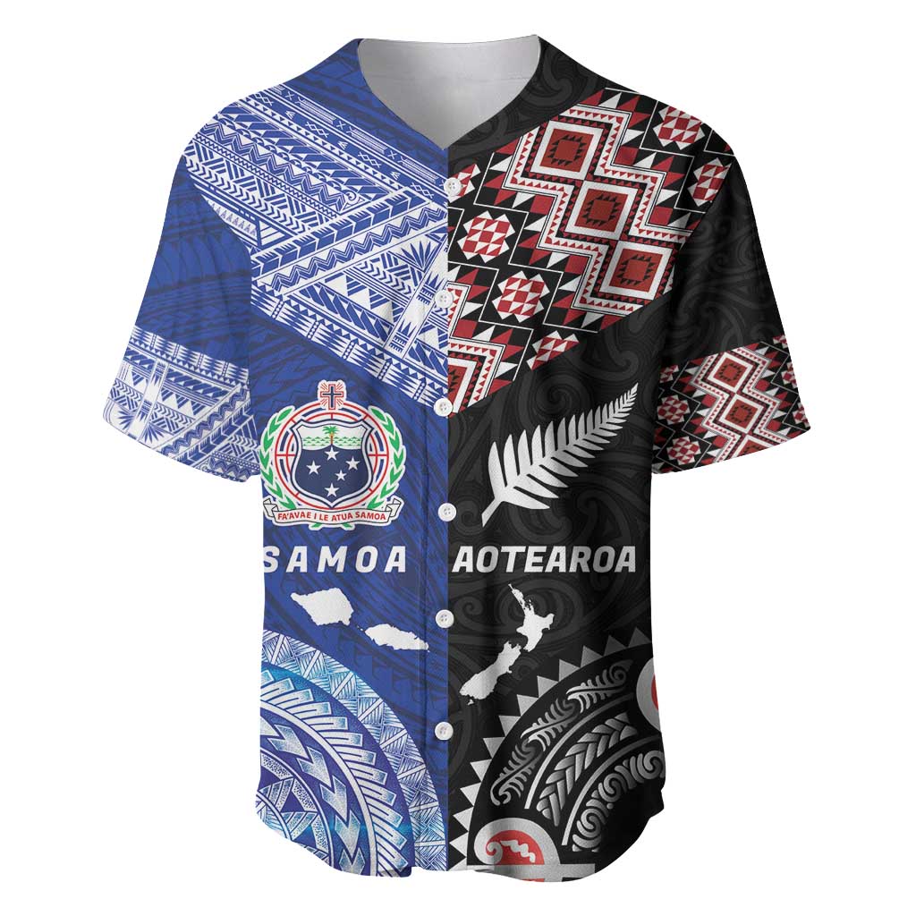Personalised Aotearoa and Samoa Together Baseball Jersey Tatau Art Tattoos-Taniko and Tukutuku with Maori Pattern