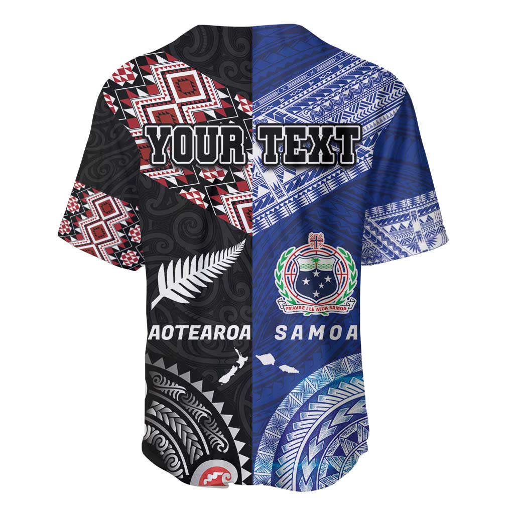 Personalised Aotearoa and Samoa Together Baseball Jersey Tatau Art Tattoos-Taniko and Tukutuku with Maori Pattern