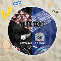 Personalised Aotearoa and Samoa Together Beach Blanket Tatau Art Tattoos-Taniko and Tukutuku with Maori Pattern LT03 One Size 150cm Black - Polynesian Pride