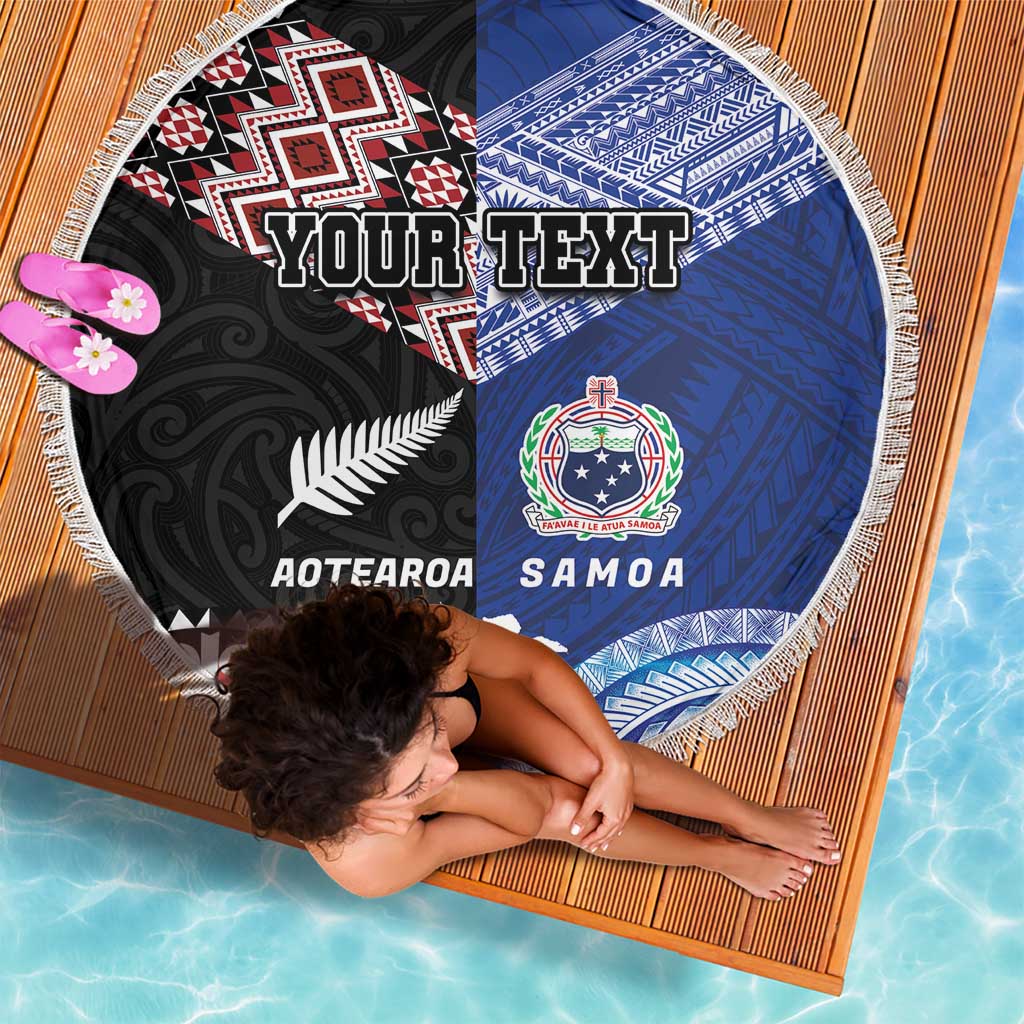Personalised Aotearoa and Samoa Together Beach Blanket Tatau Art Tattoos-Taniko and Tukutuku with Maori Pattern LT03 - Polynesian Pride